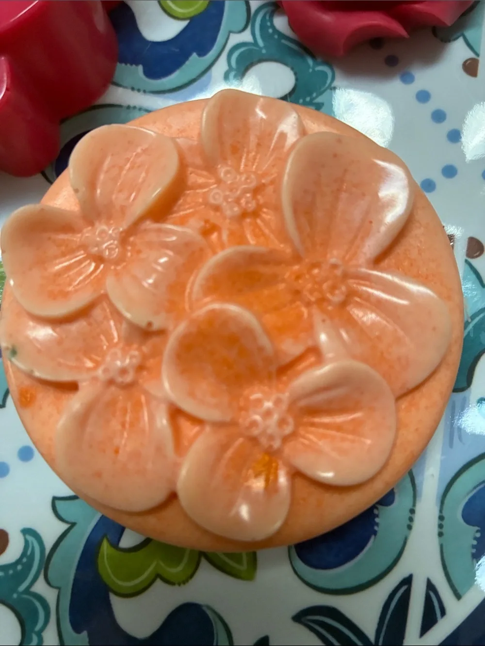 Handcrafted Flower Soap Set in Pink and Orange All natural Shea Butter 9 pcs